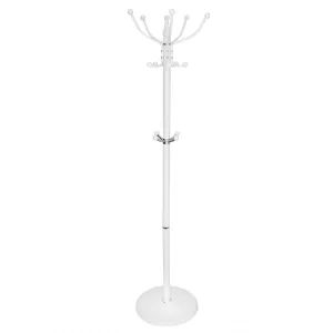 16 Hook Free Standing Coat Rack with Sandstone Base, White