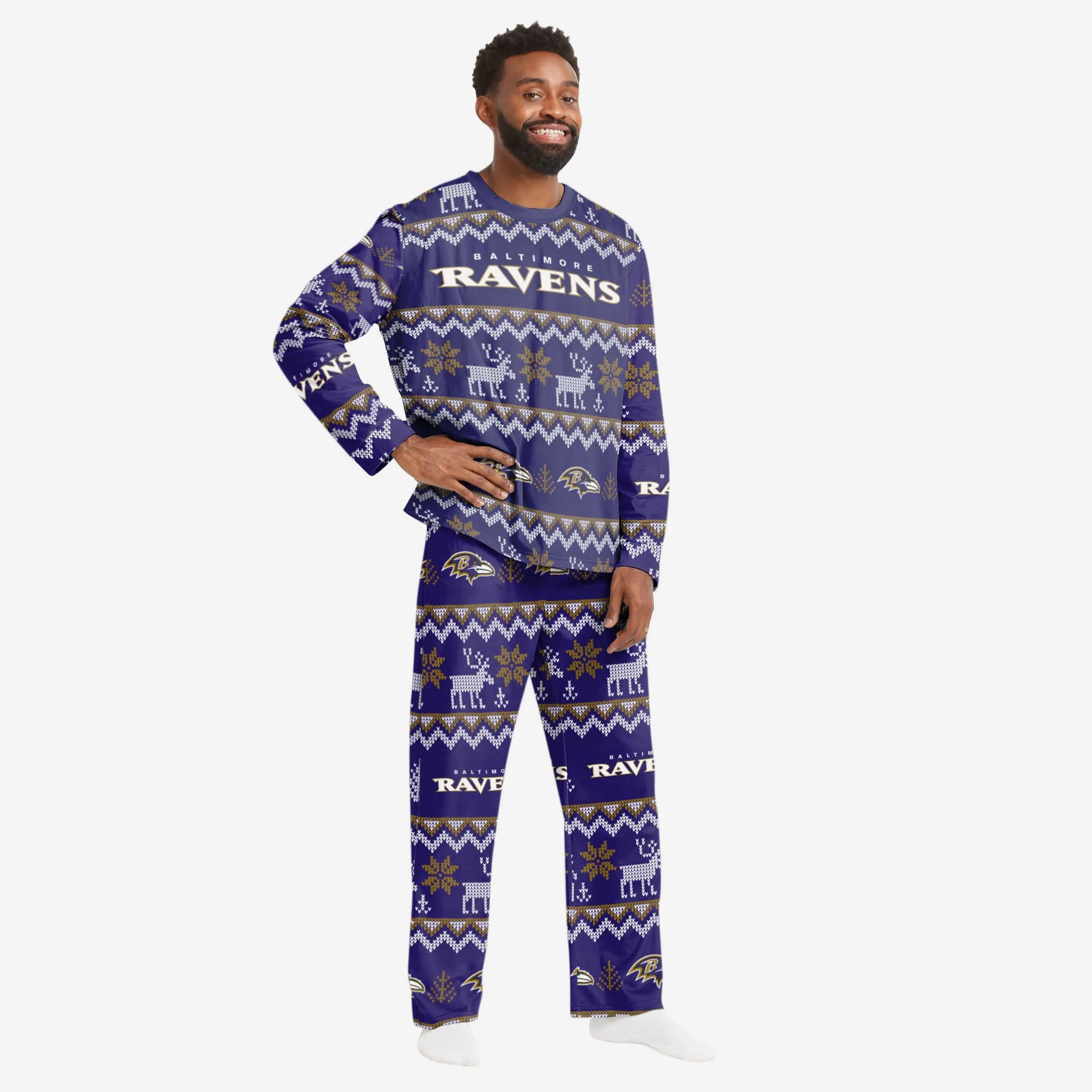 Baltimore Ravens Mens Ugly Pattern Family Holiday Pajamas