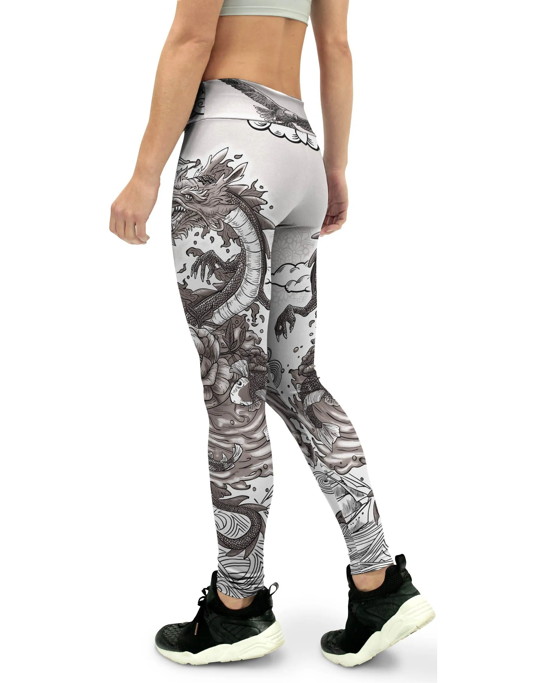 B&W Tattooed Dragon Yoga Pants