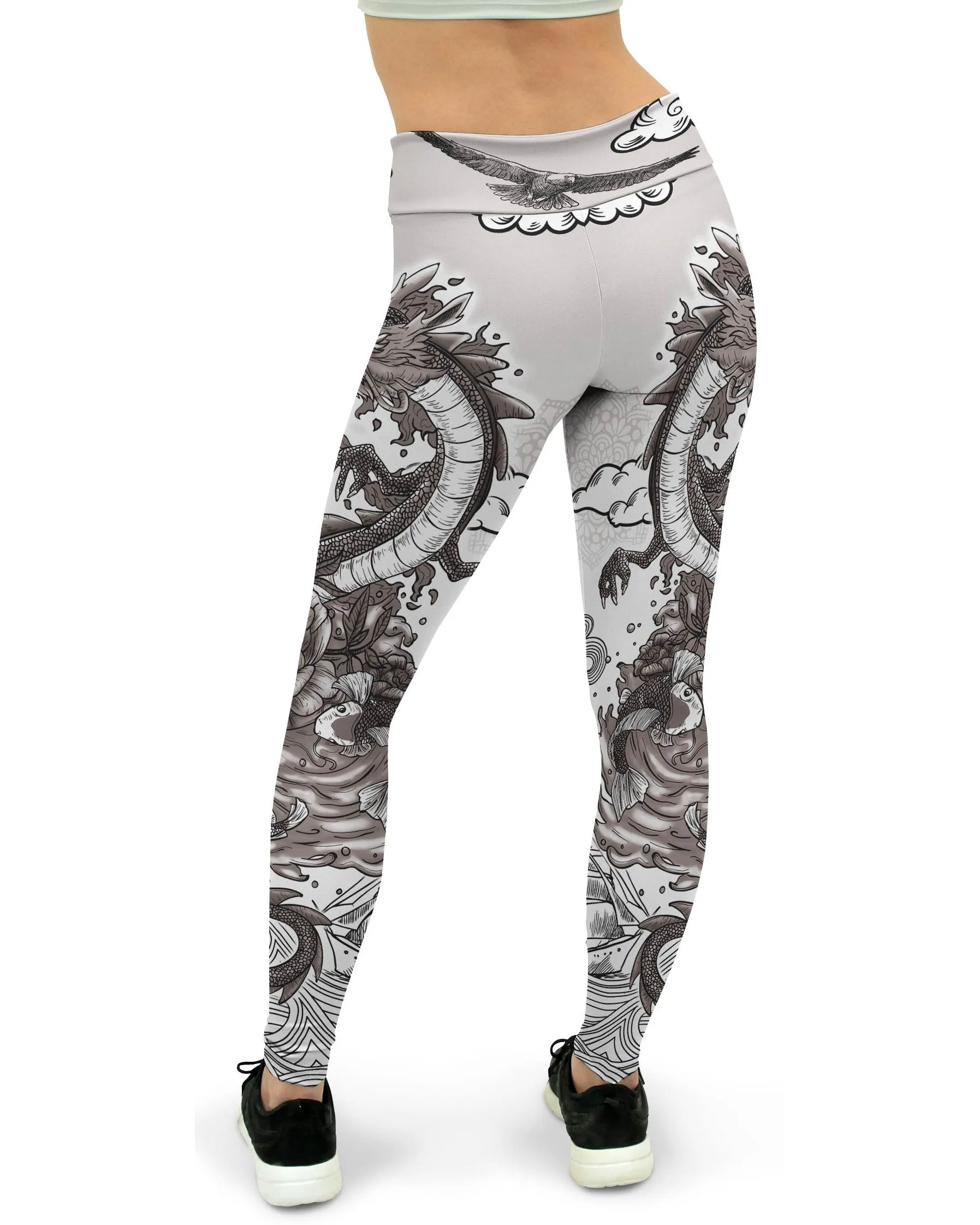 B&W Tattooed Dragon Yoga Pants