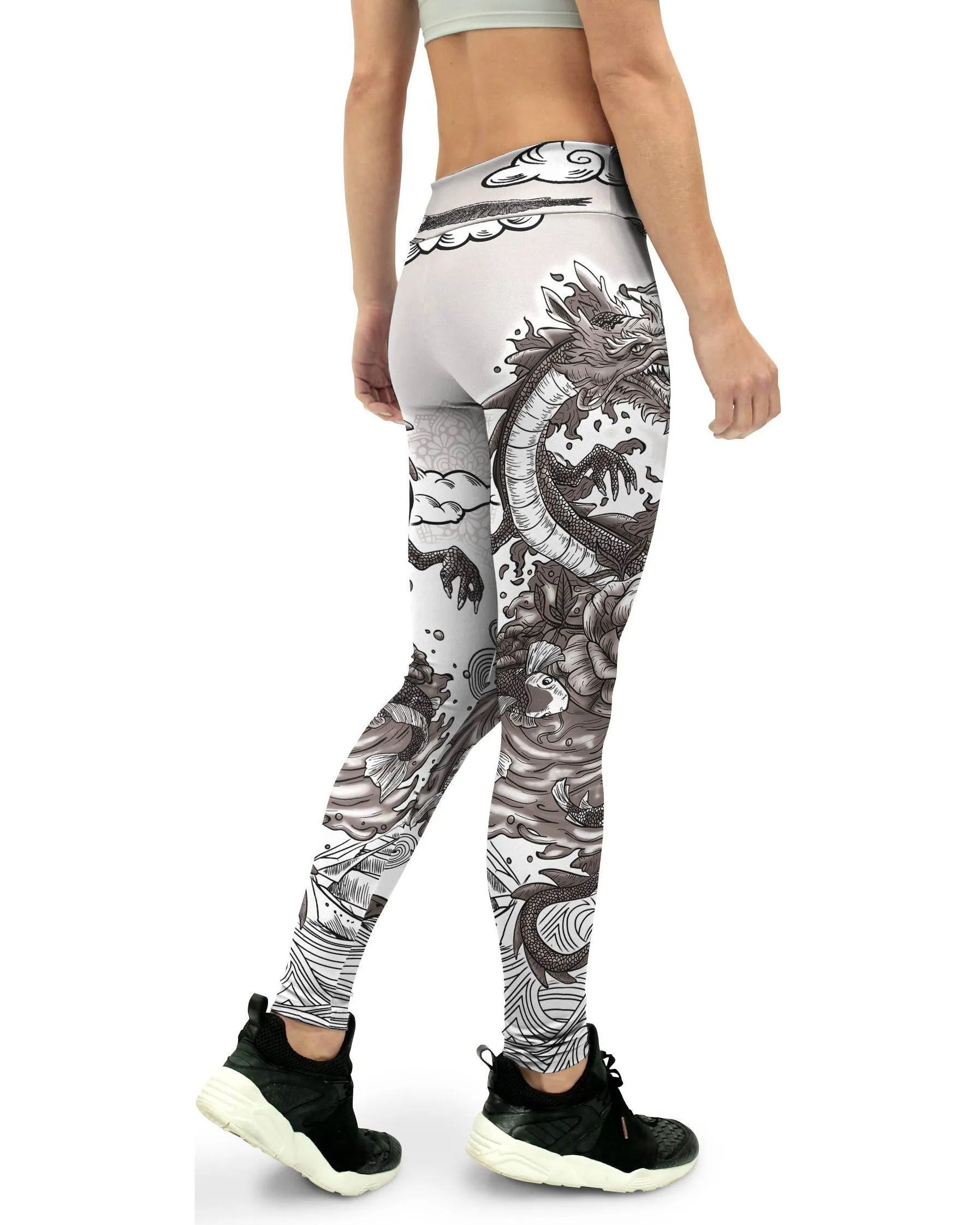 B&W Tattooed Dragon Yoga Pants