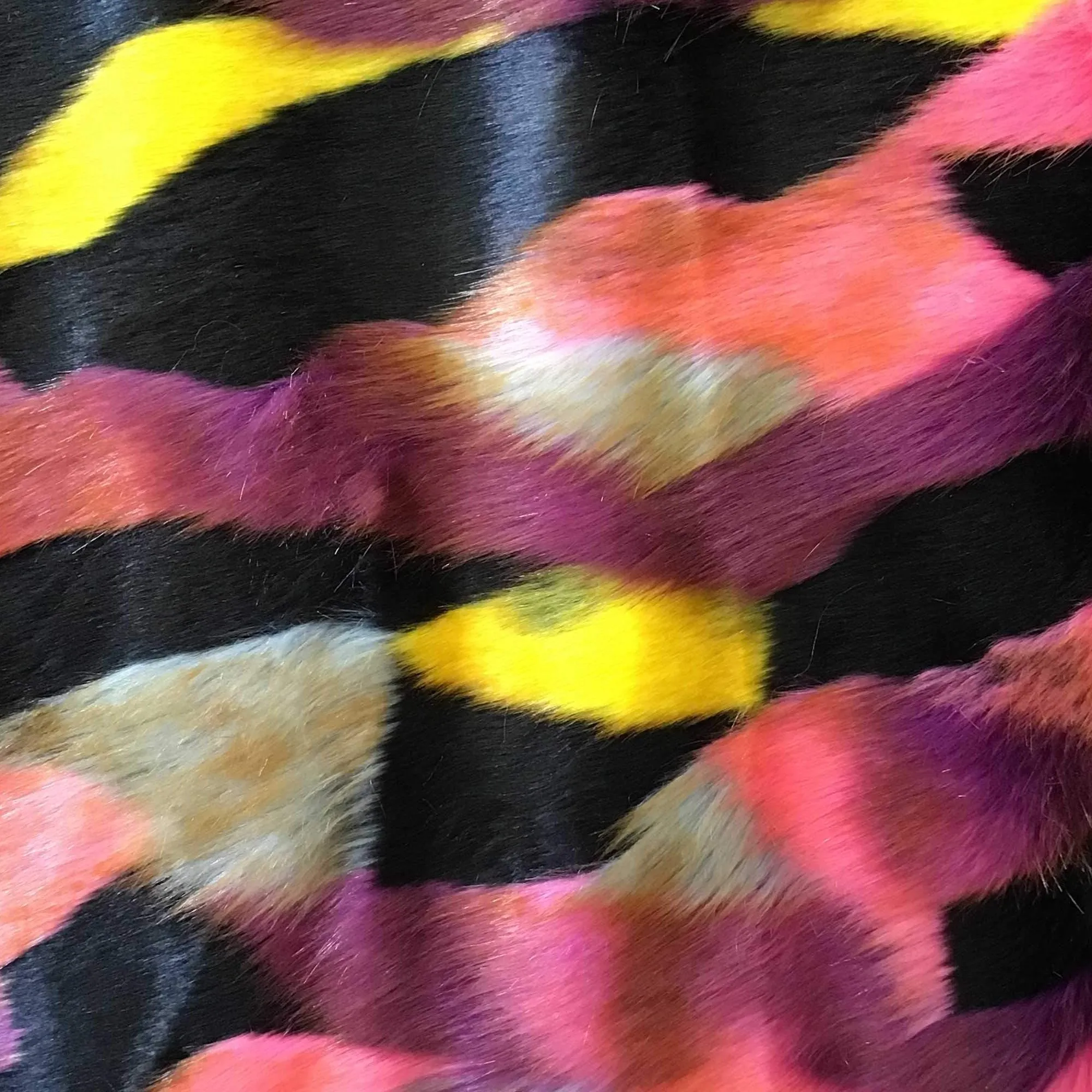 Black Pink Beige Yellow Puzzled Multicolor Faux Fur Fabric