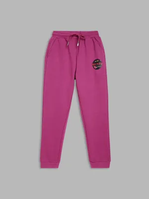 Blue Giraffe Girls Magenta Solid Regular Fit Mid-Rise Joggers Style Trackpant