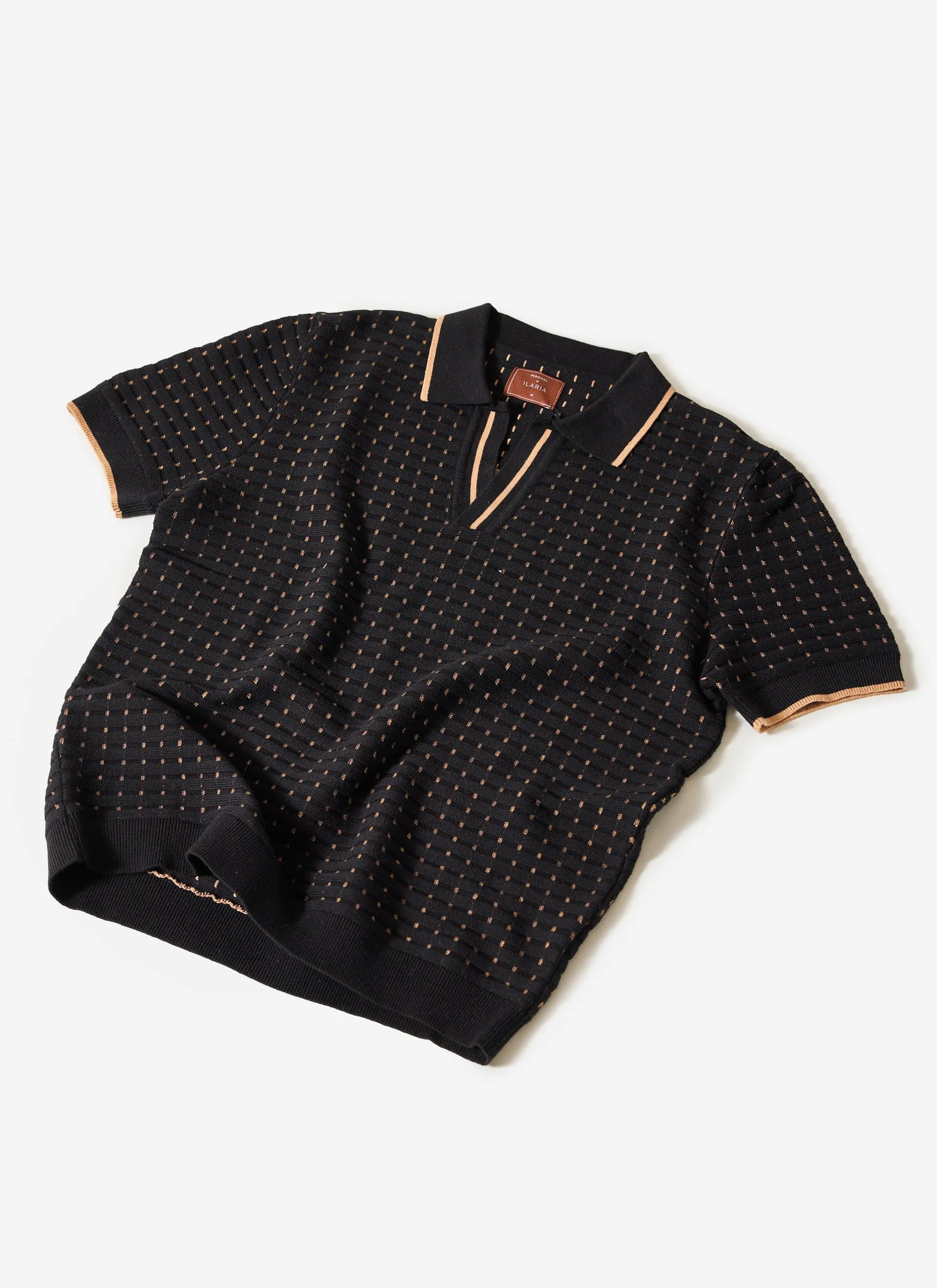 Broken Stripe Knitted Polo | Percival x Ilaria | Black