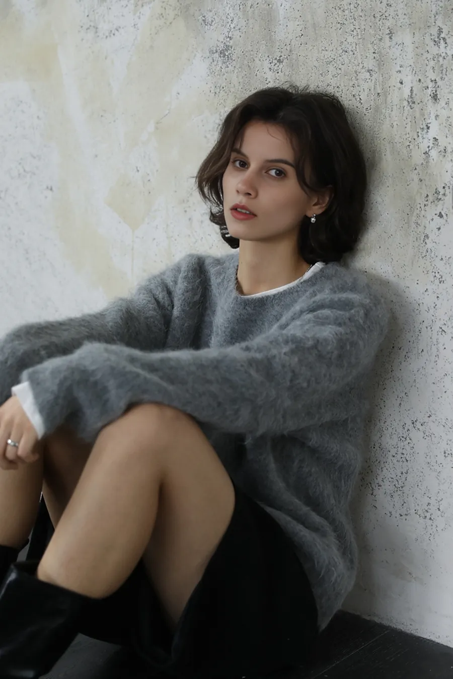 Cable Knit Brushed Alpaca Crewneck Sweater