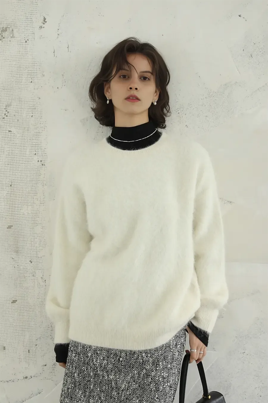 Cable Knit Brushed Alpaca Crewneck Sweater