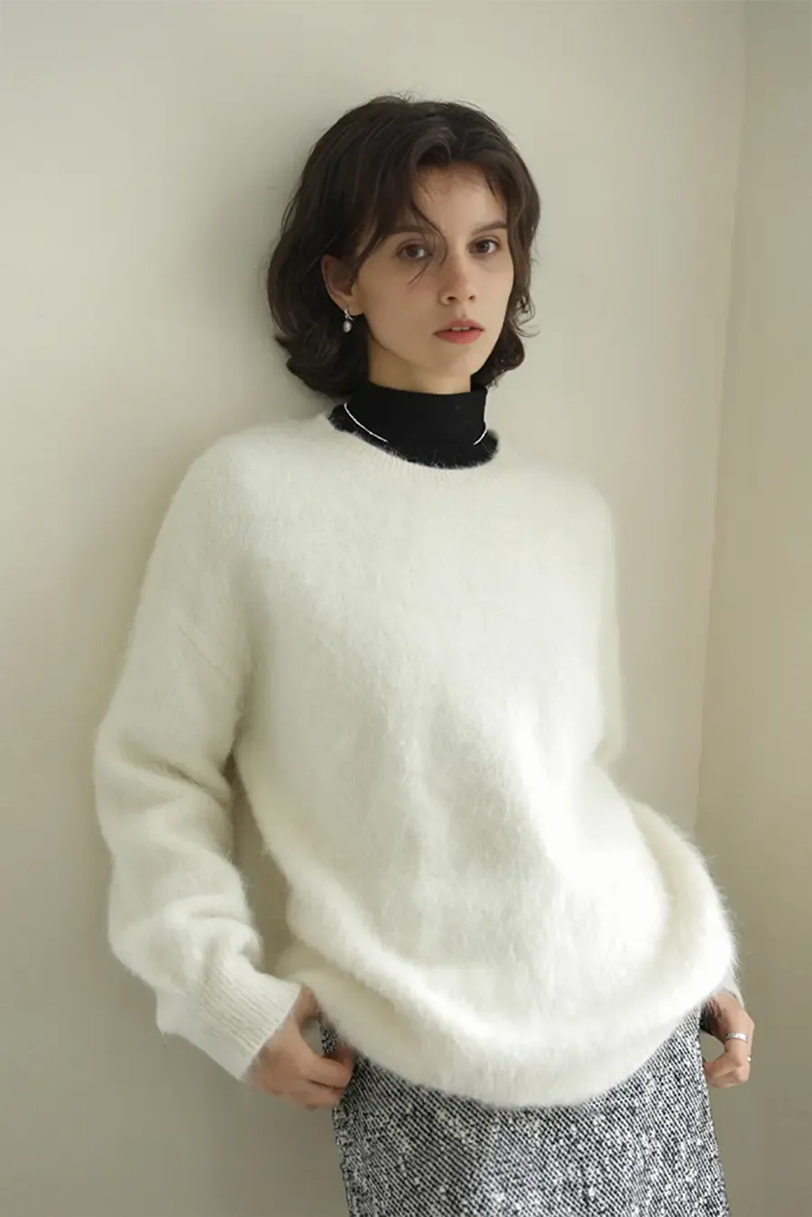 Cable Knit Brushed Alpaca Crewneck Sweater