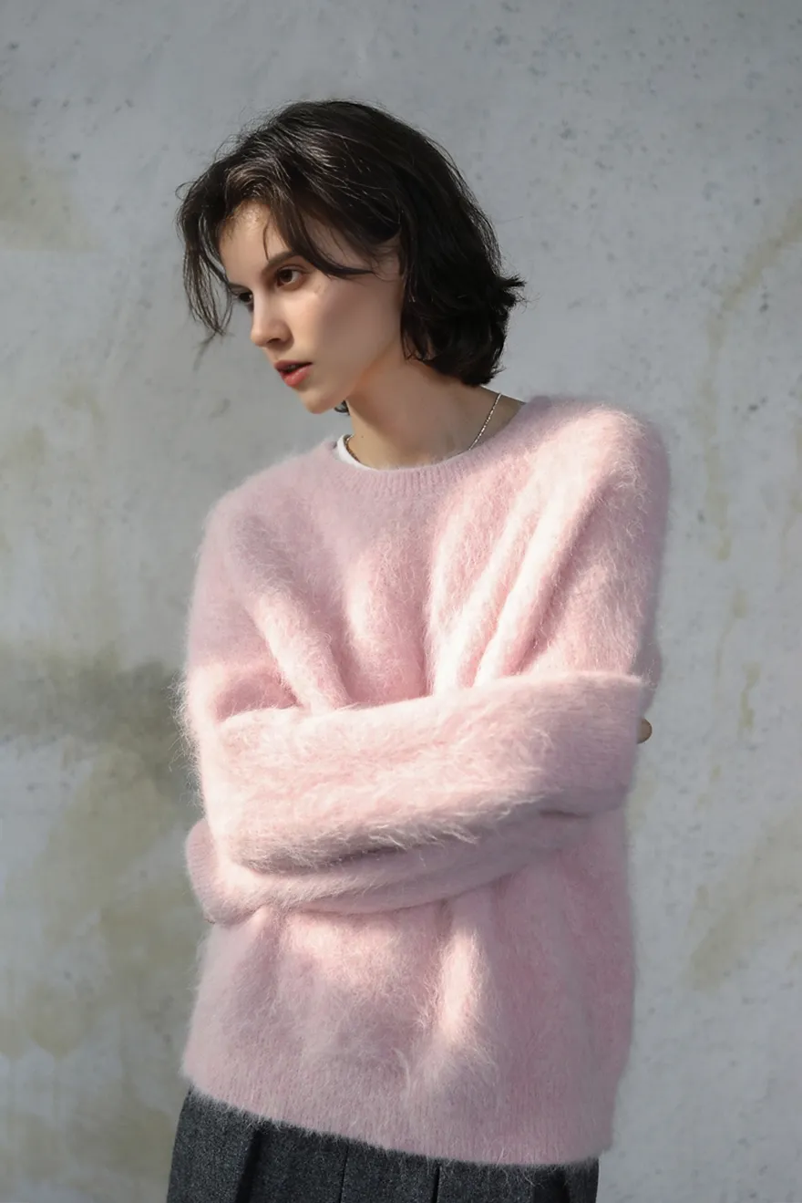 Cable Knit Brushed Alpaca Crewneck Sweater