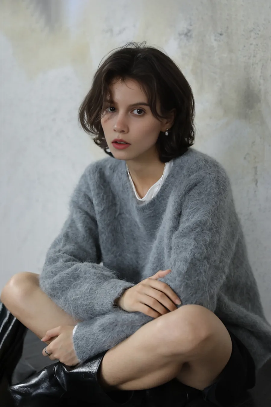 Cable Knit Brushed Alpaca Crewneck Sweater