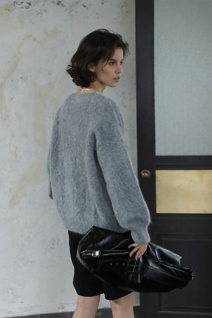 Cable Knit Brushed Alpaca Crewneck Sweater