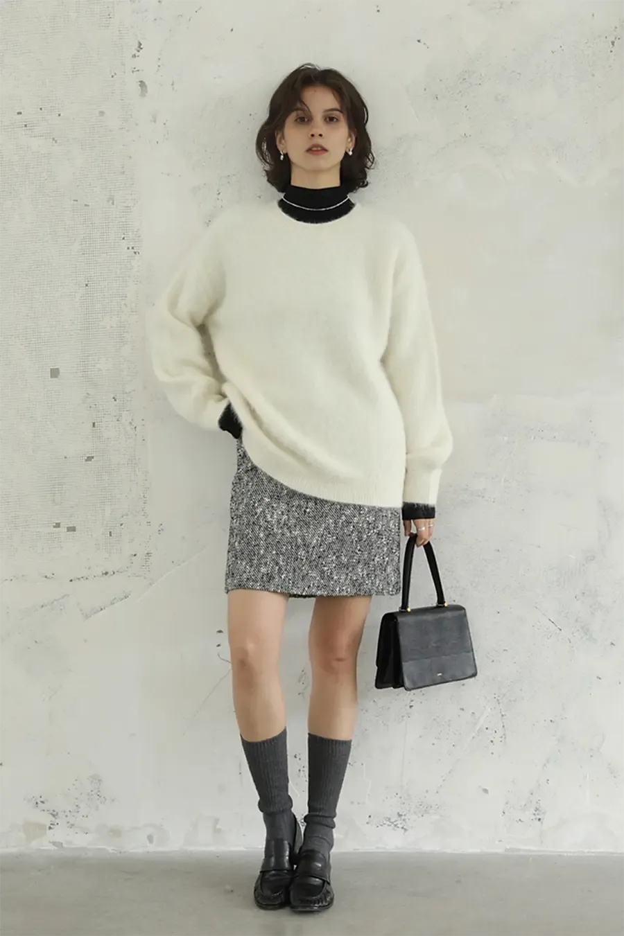 Cable Knit Brushed Alpaca Crewneck Sweater