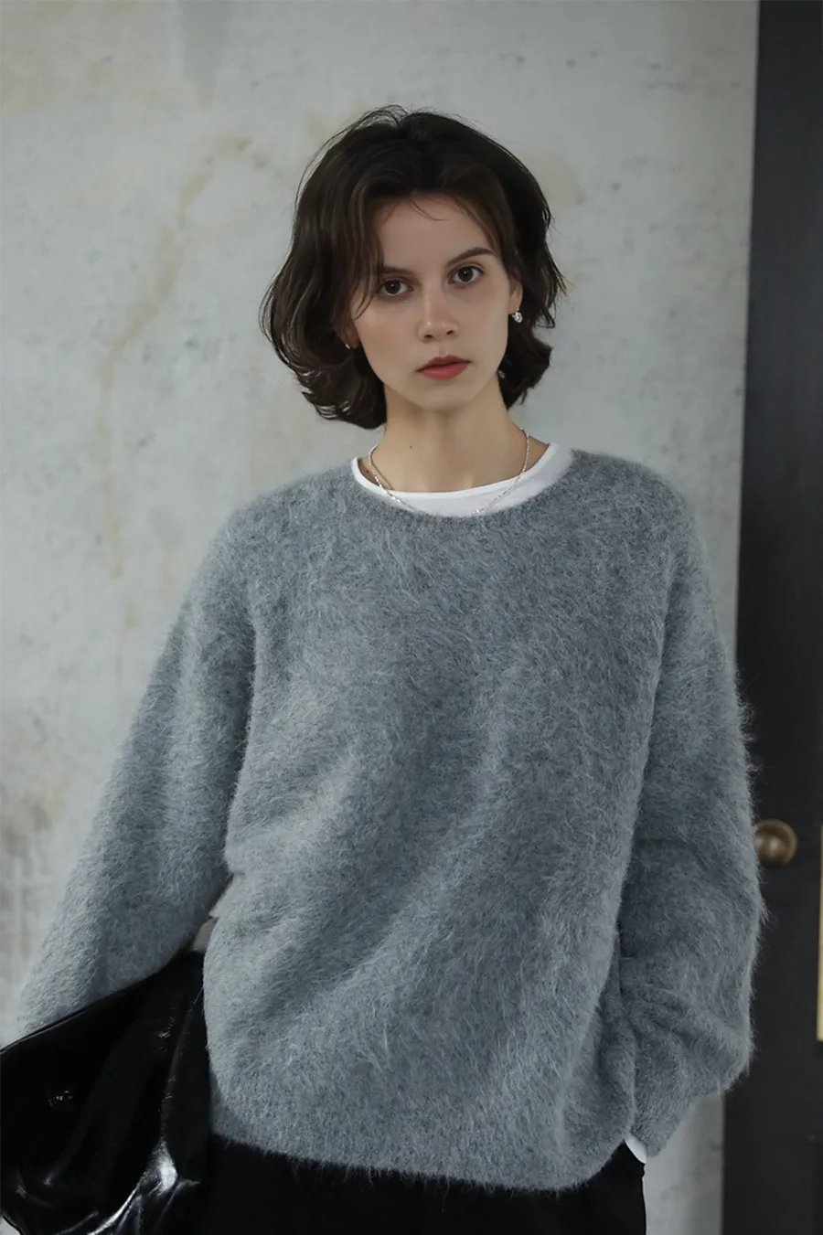 Cable Knit Brushed Alpaca Crewneck Sweater