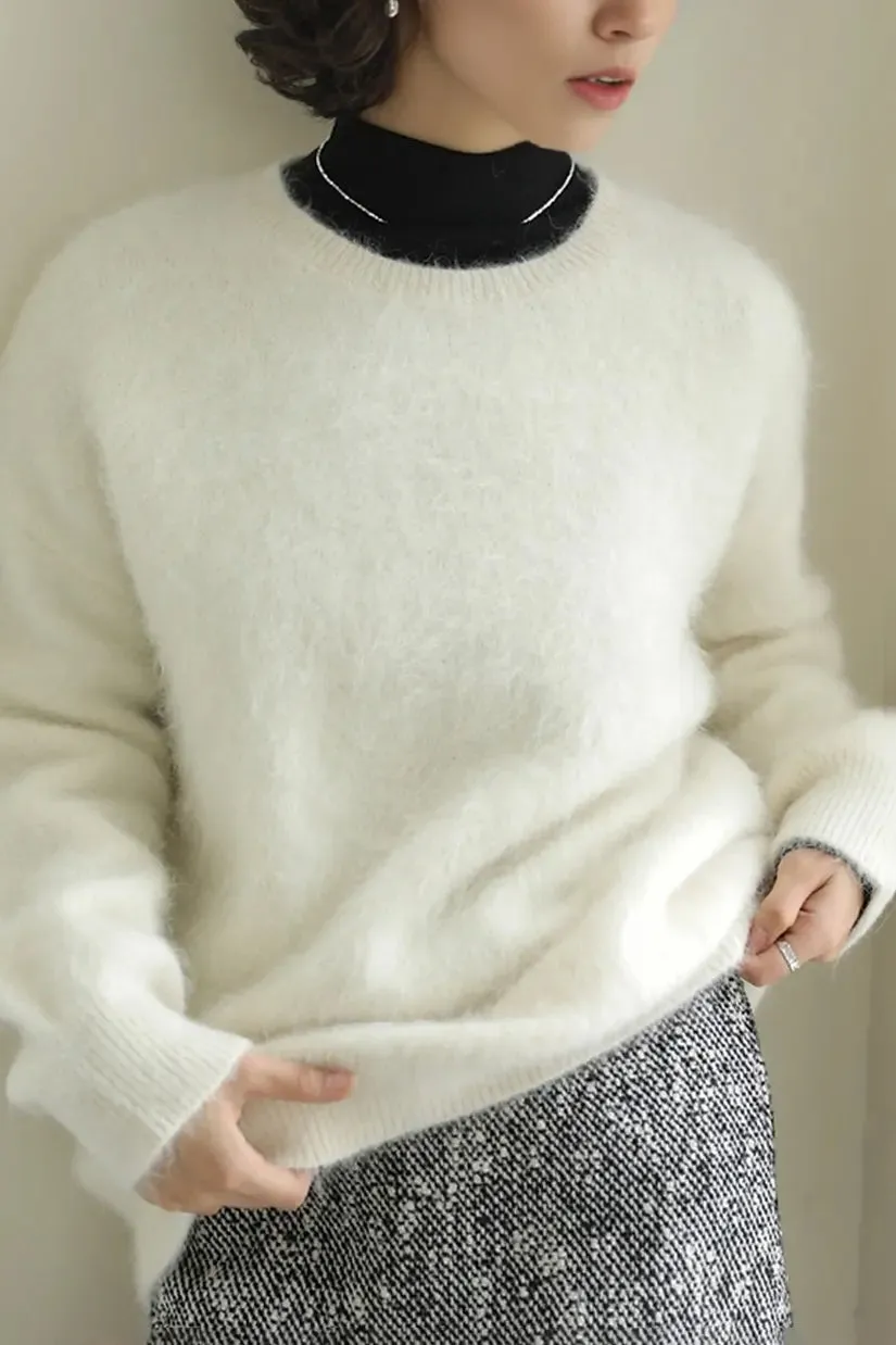 Cable Knit Brushed Alpaca Crewneck Sweater