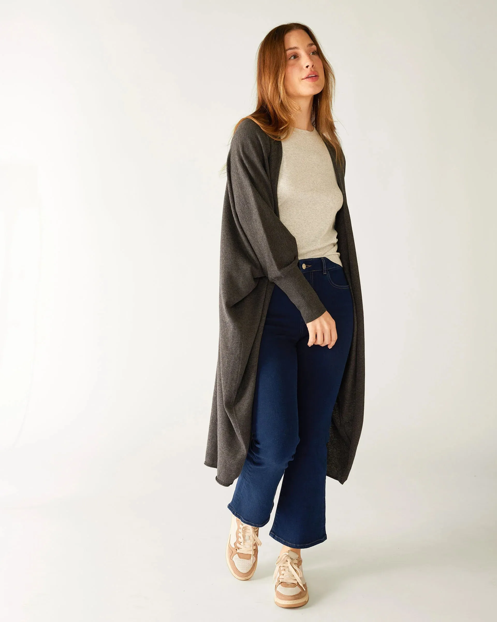 Chelsea Cotton Cashmere Kimono in Charcoal Heather