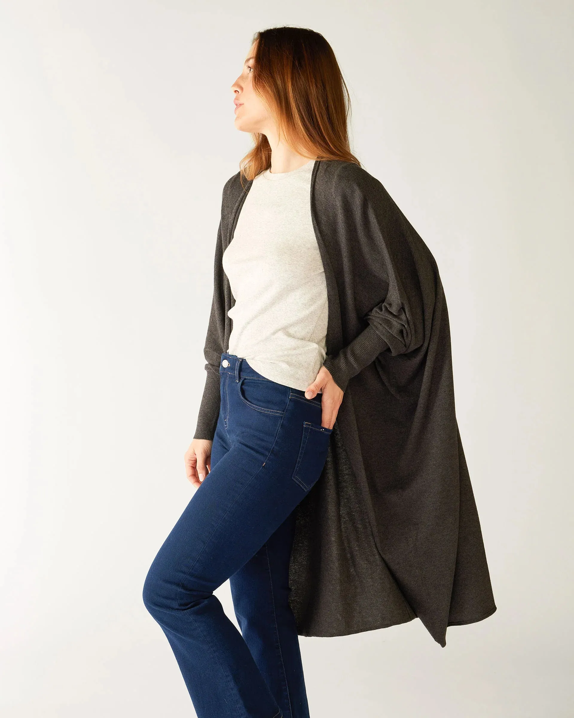 Chelsea Cotton Cashmere Kimono in Charcoal Heather