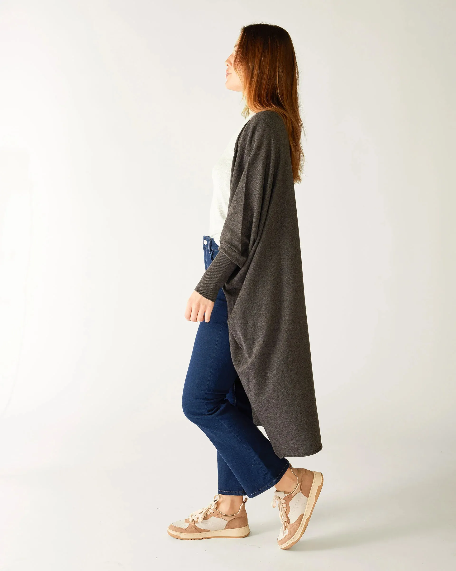 Chelsea Cotton Cashmere Kimono in Charcoal Heather