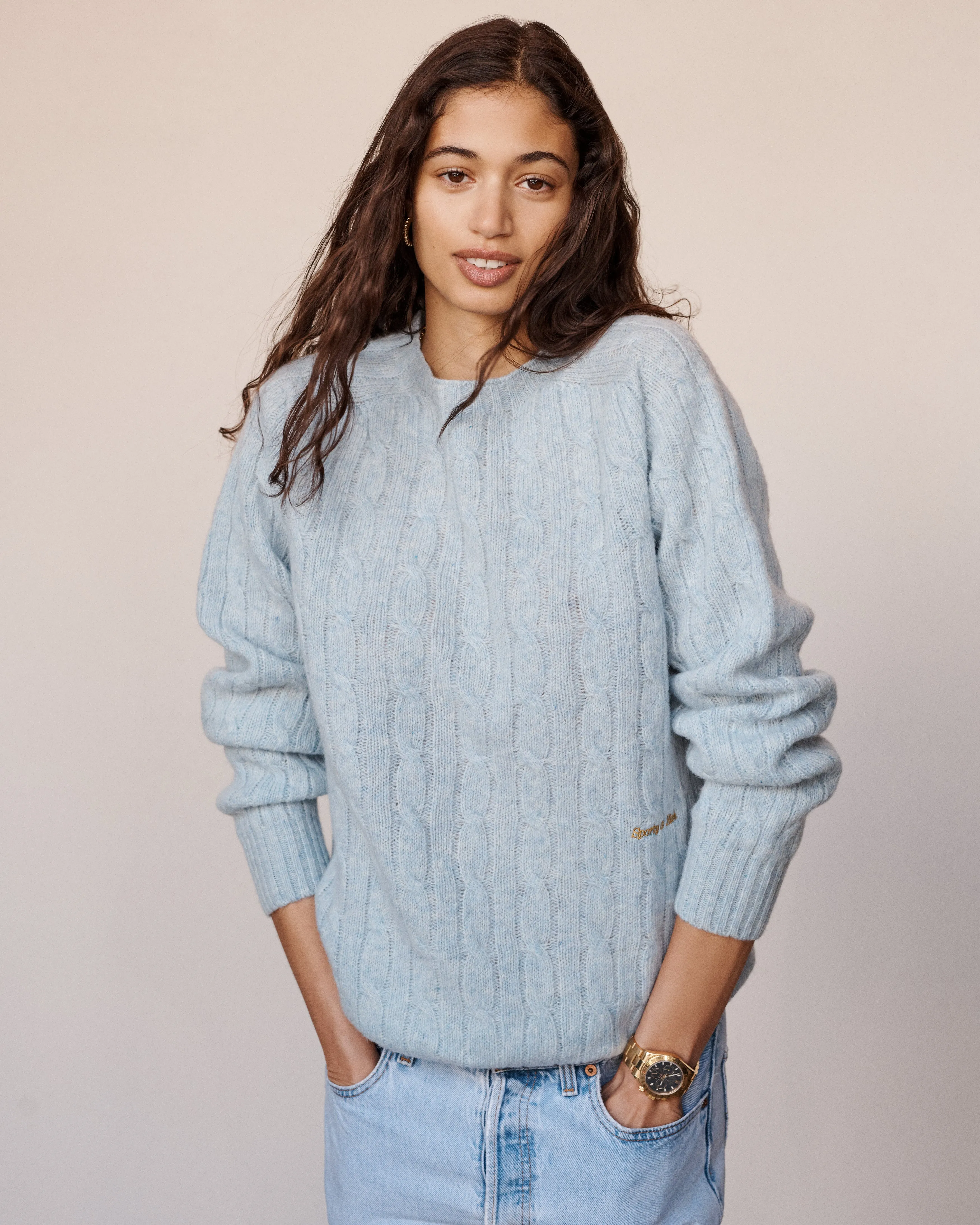 Classic Logo Cableknit Sweater - Baby Blue