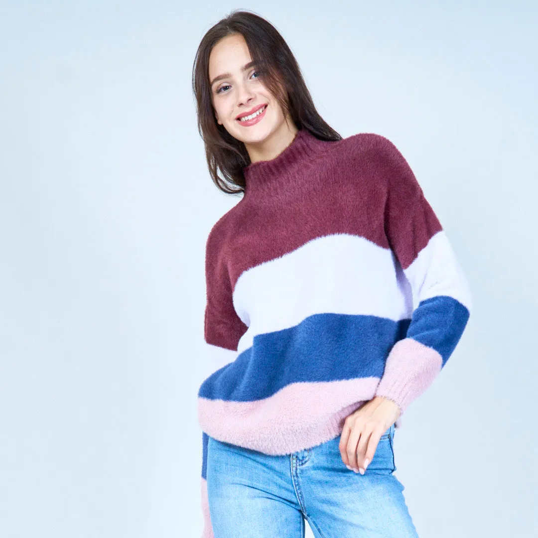 Cozy striped fuzzy sweater wholesale