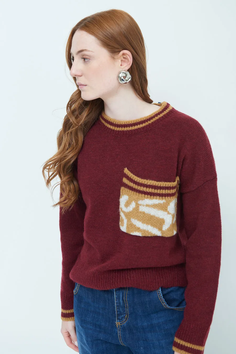 Cozy sweater with animal print pocket wholesale