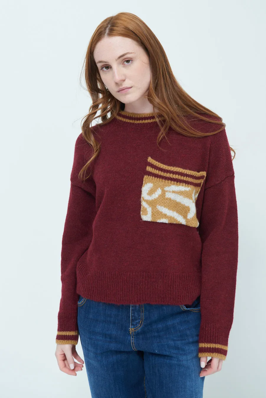 Cozy sweater with animal print pocket wholesale