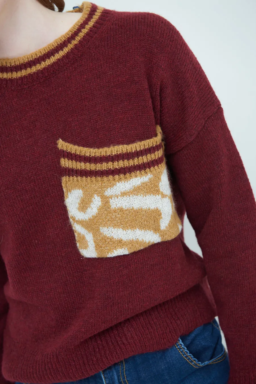 Cozy sweater with animal print pocket wholesale