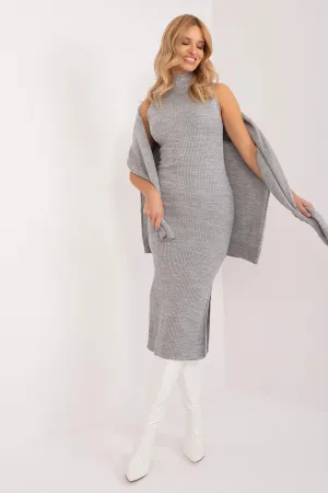 Elegant Ease: Sleeveless Dress and Heart-Neck Sweater Set