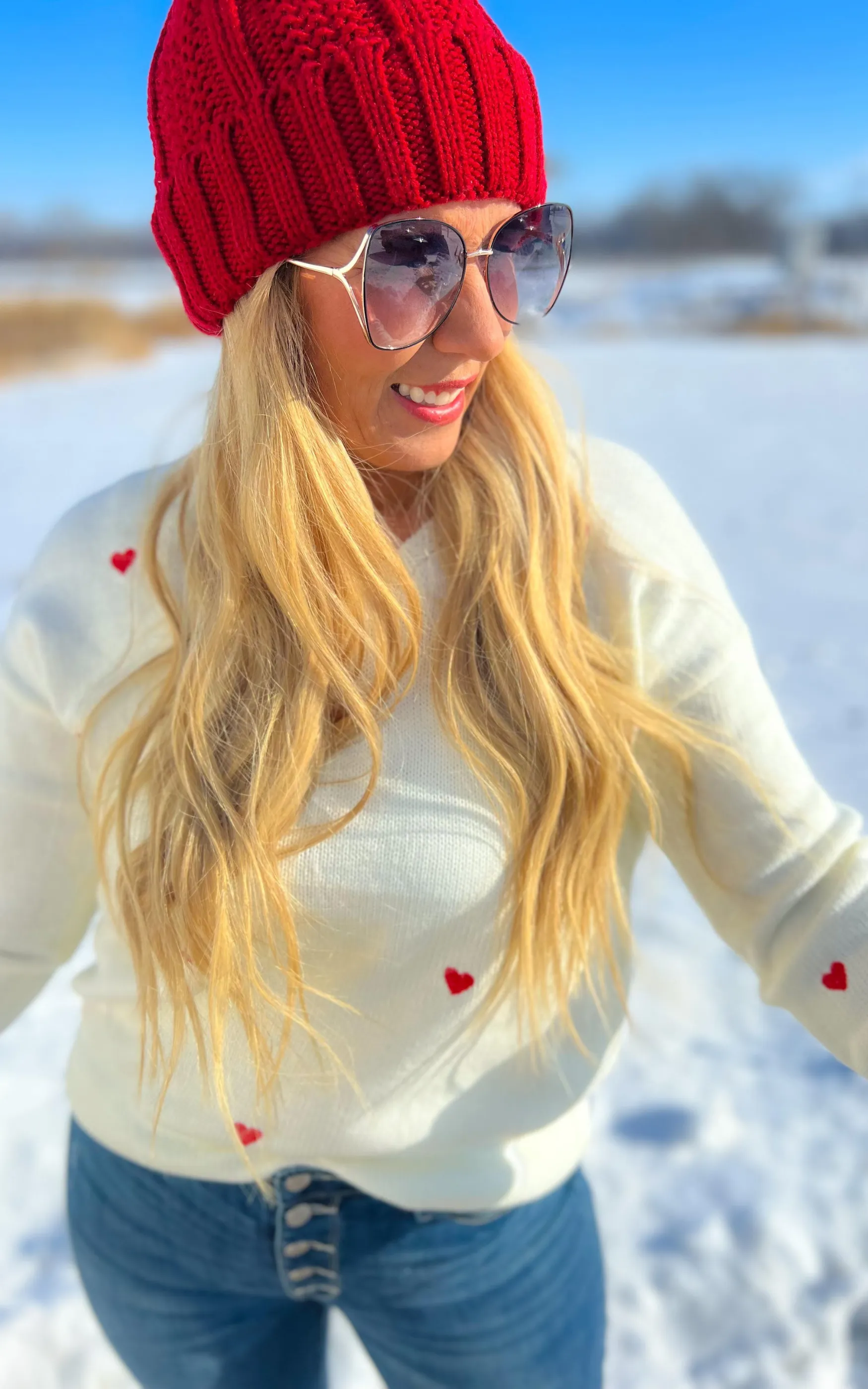 Embroidered Heart Knit Sweater