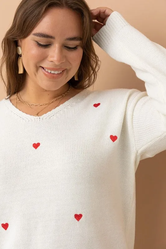 Embroidered Heart Knit Sweater