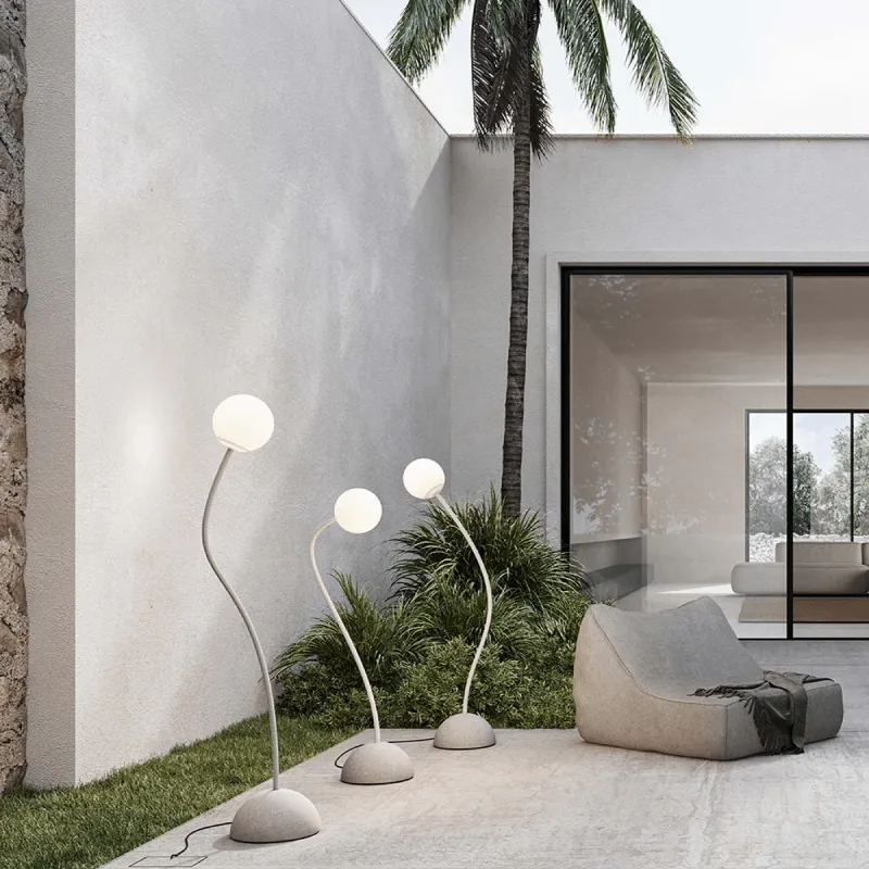 Exterior Minimalist Flexible Arm and Orb Floor Lamp