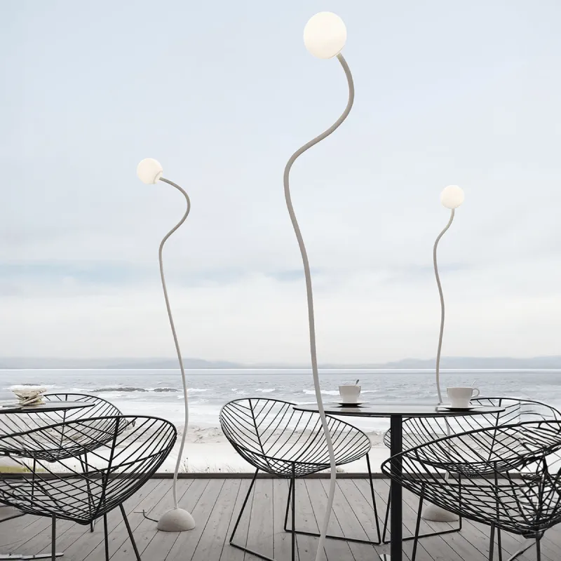 Exterior Minimalist Flexible Arm and Orb Floor Lamp