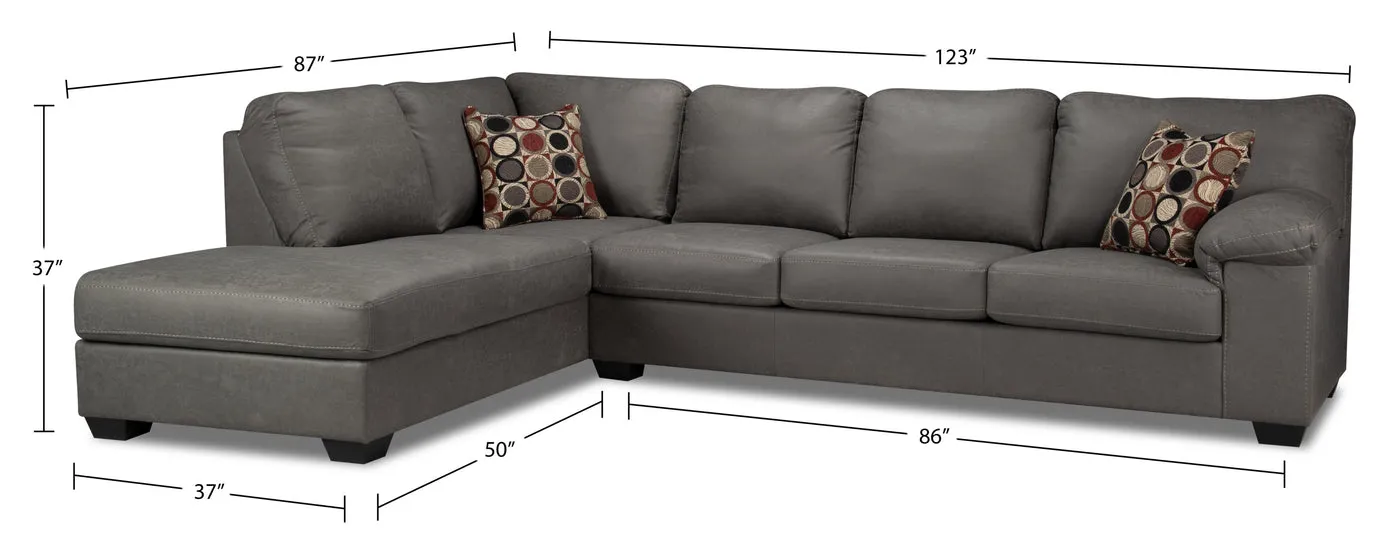 Farrow 2-Piece Leather-Look Fabric Left-Facing Sofa Bed Sectional - Grey