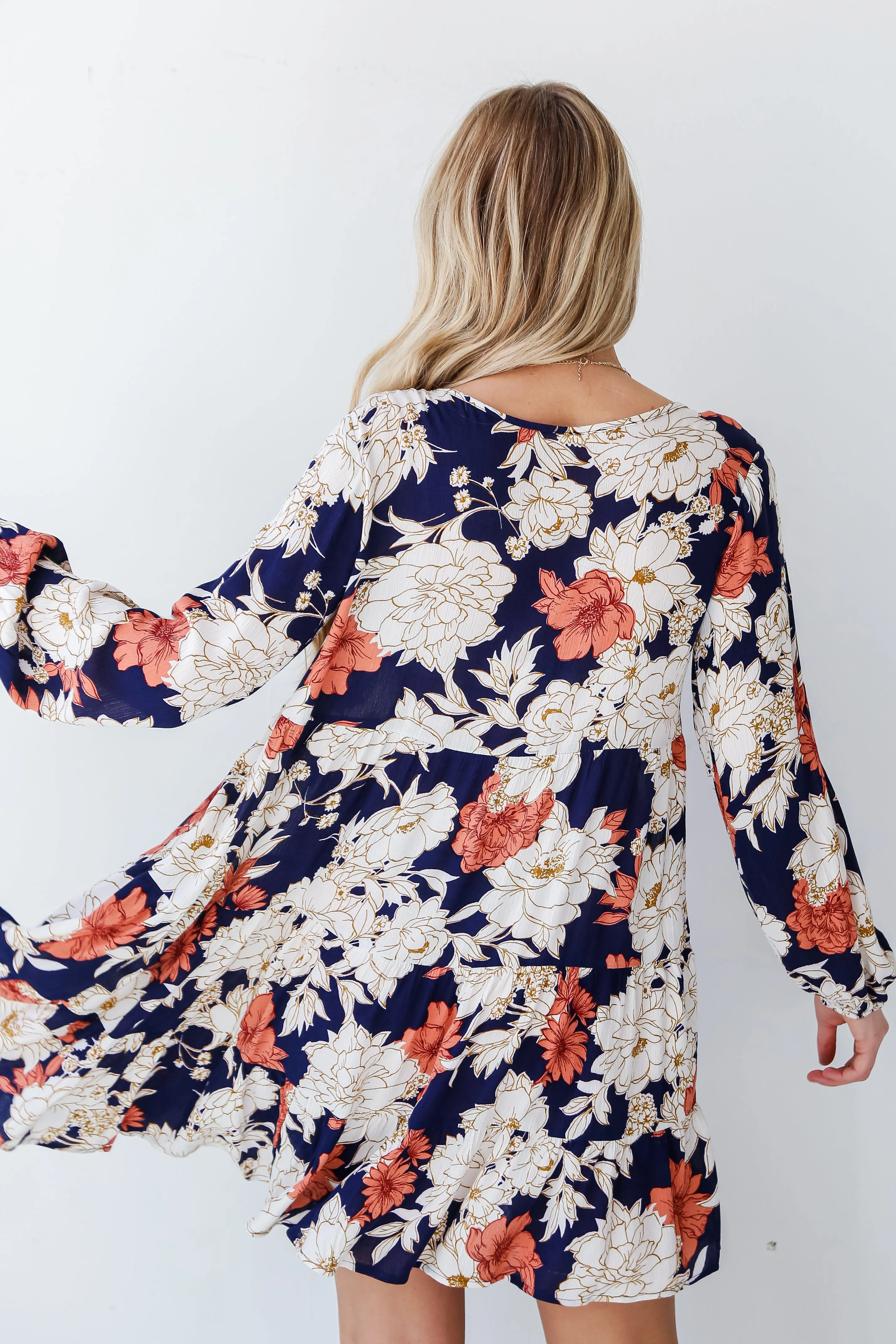 FINAL SALE - Blissful Poise Navy Floral Tiered Mini Dress