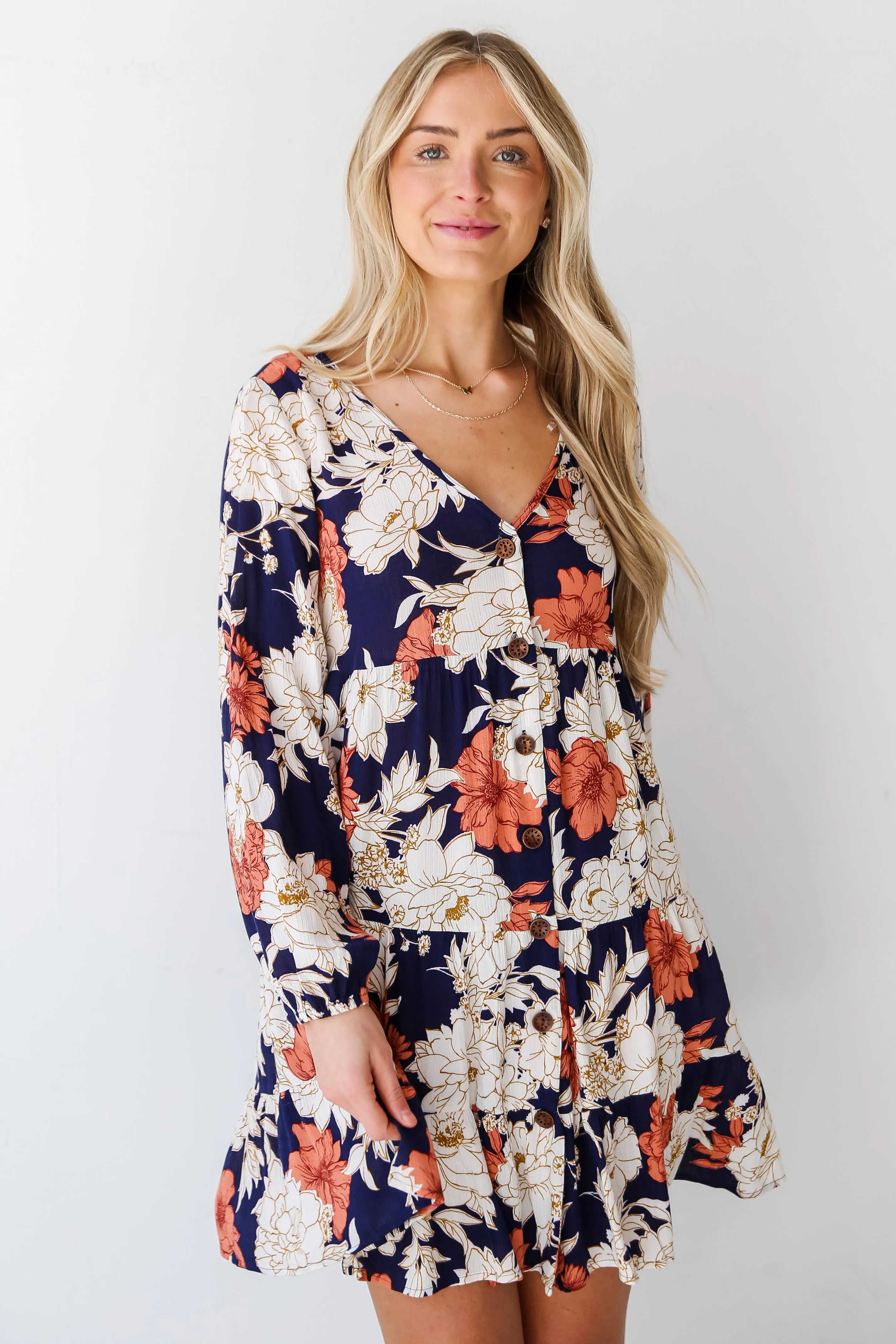 FINAL SALE - Blissful Poise Navy Floral Tiered Mini Dress