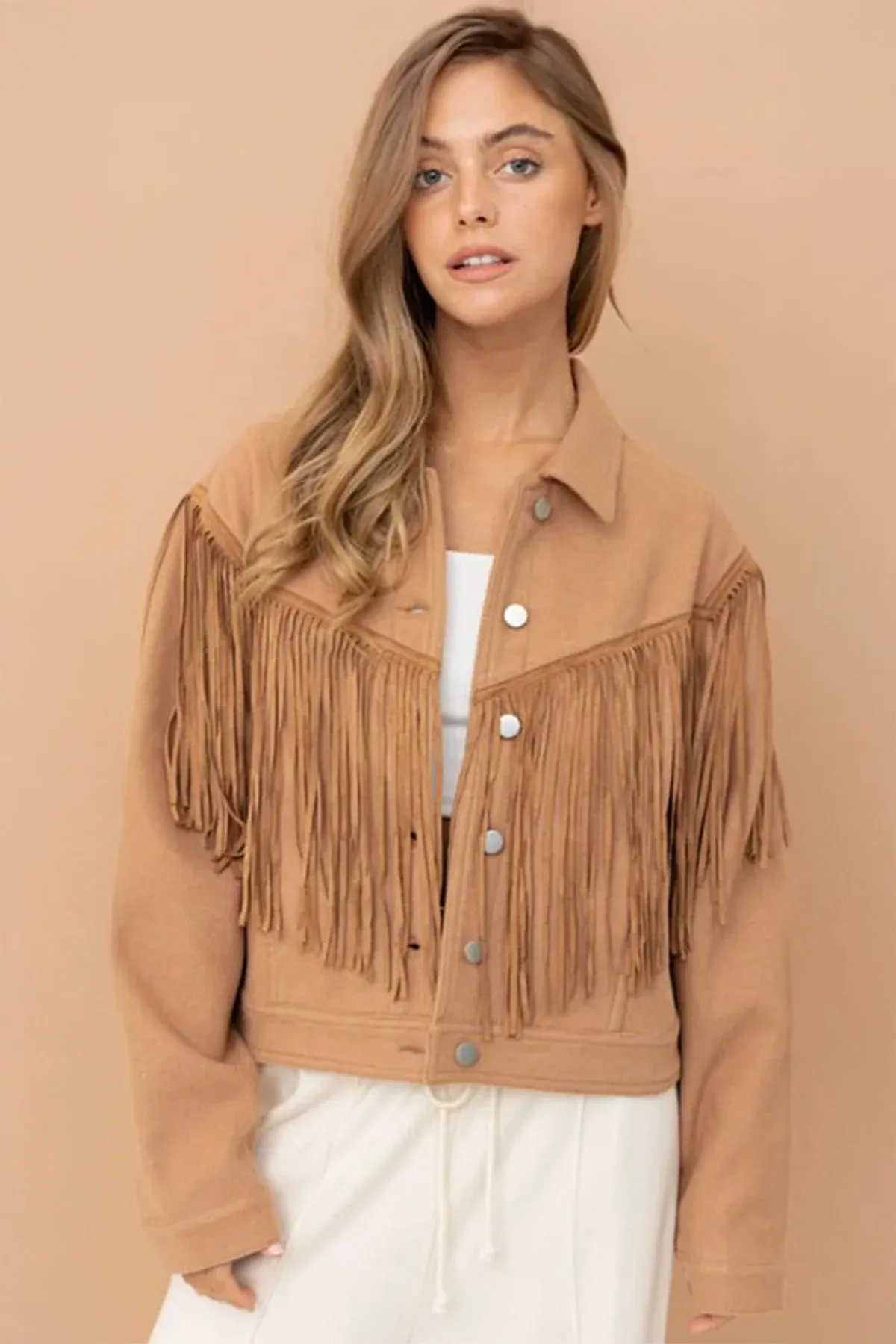 Flannel Fringe Detailed Button Down Jacket