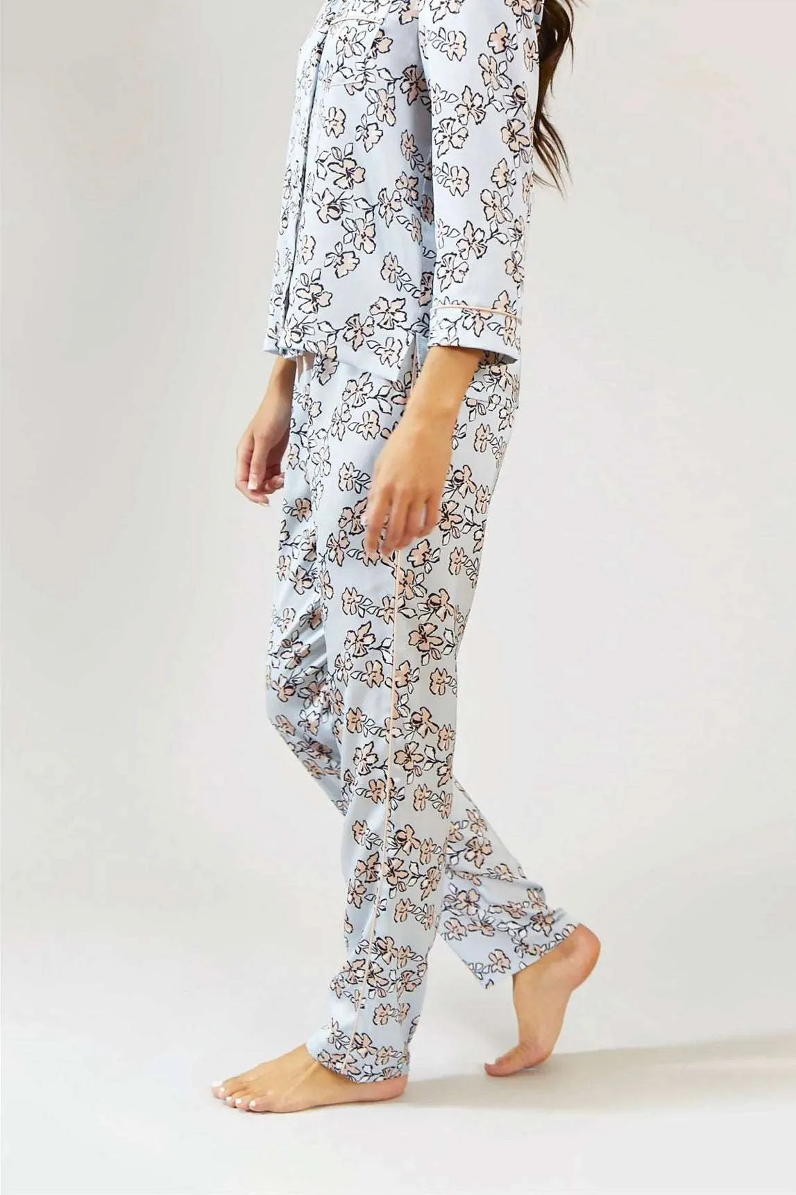 Floral Print Pajama Set in Duck Egg