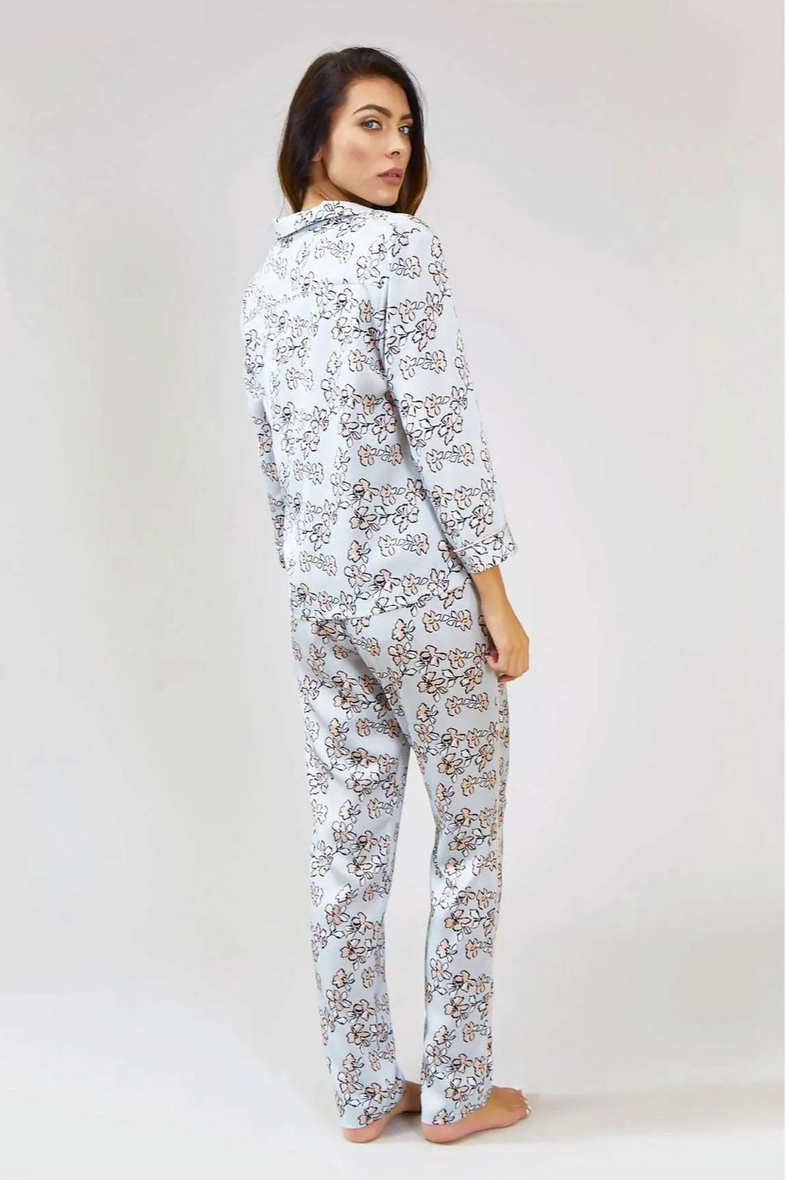 Floral Print Pajama Set in Duck Egg