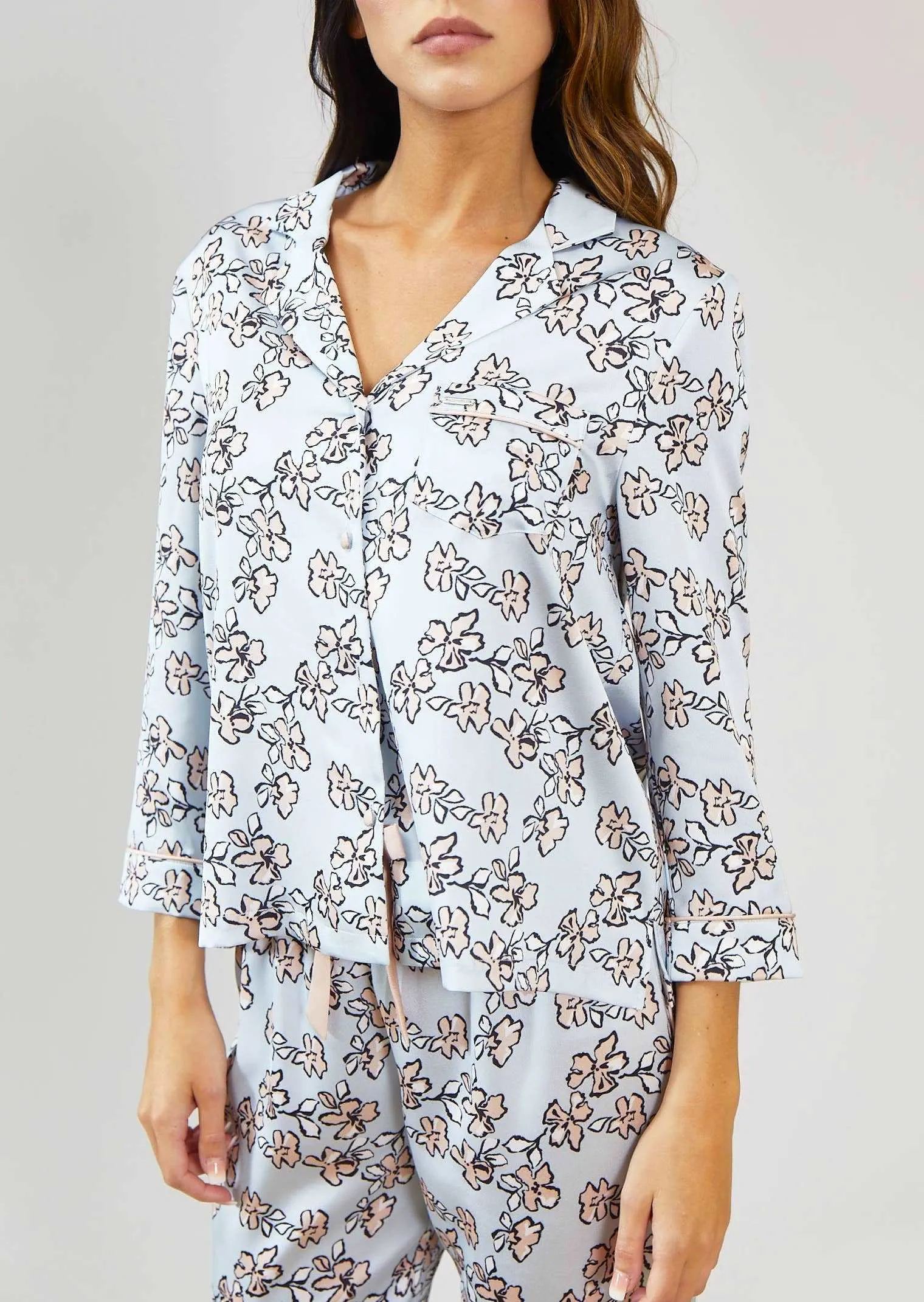 Floral Print Pajama Set in Duck Egg