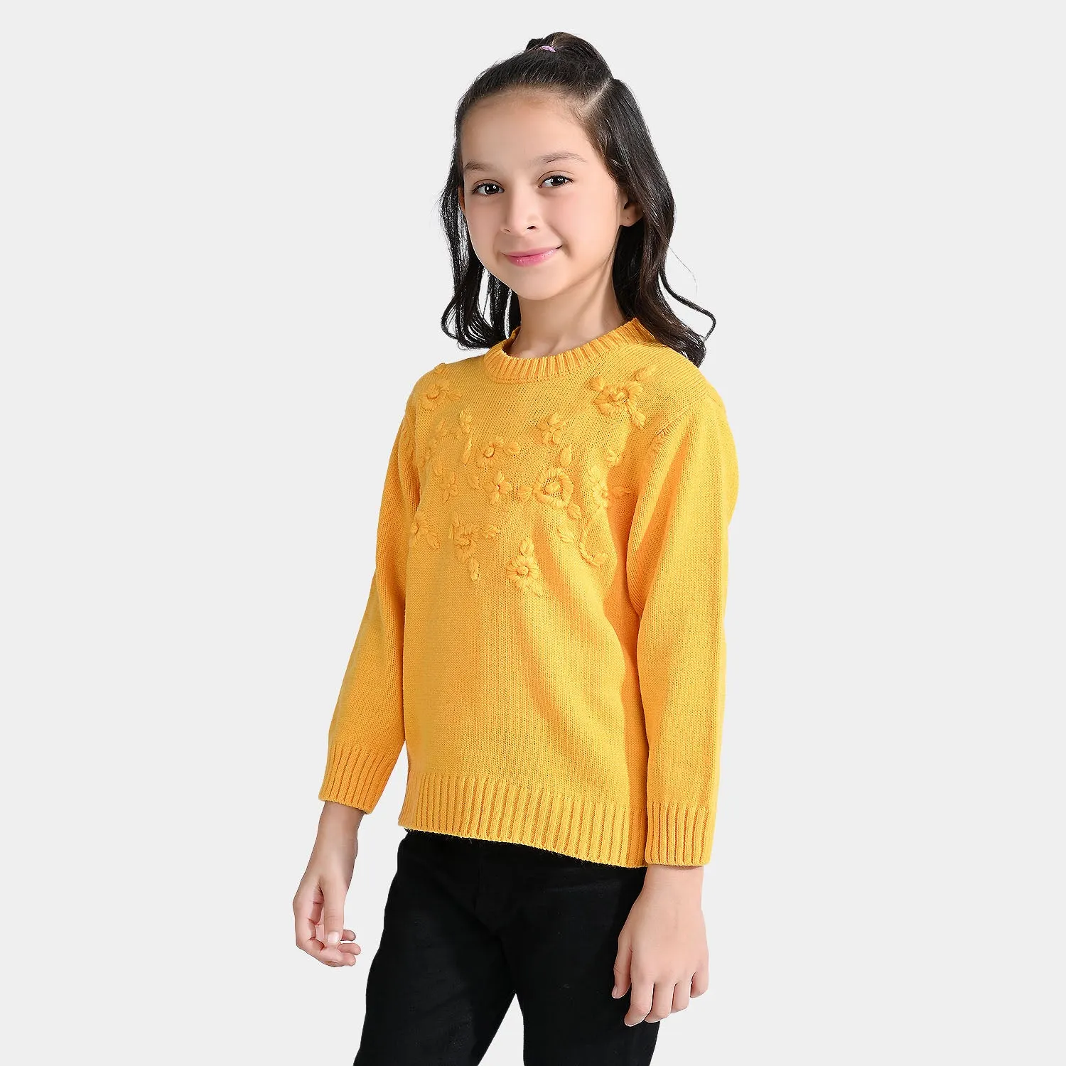 Girls Acrylic Sweater Loop Stitch-Citrus