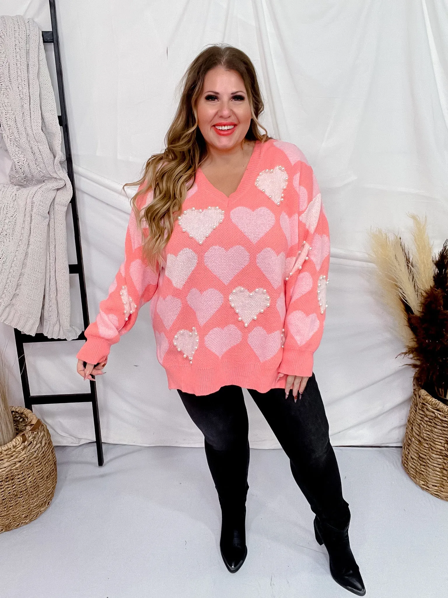 Heart & Pearl Side Slit Sweater