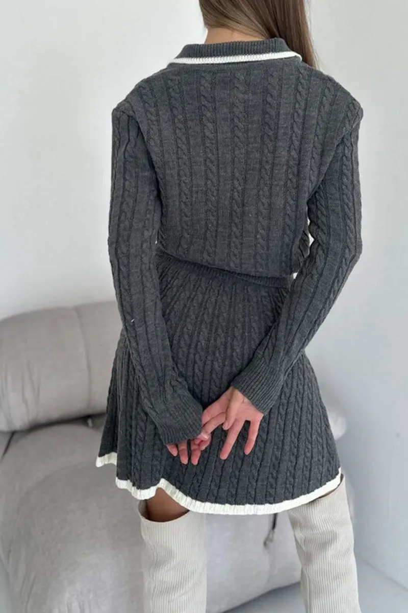 HUS1208 Cable Knit Sweater Dress Set