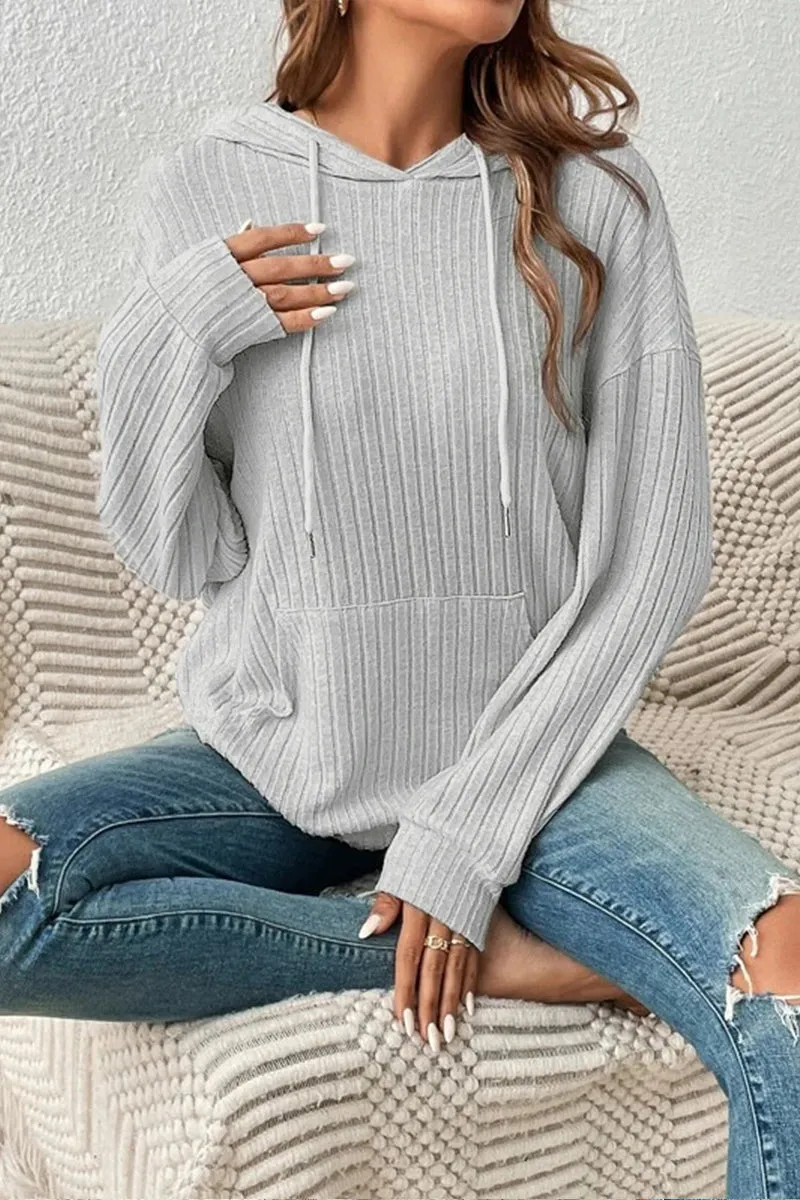 HWR1145 Cozy Vibes Ribbed Hoodie Top