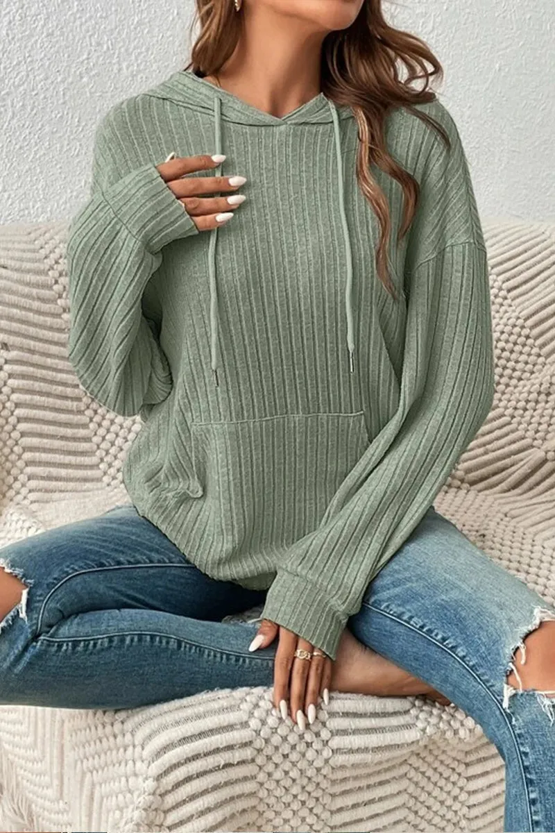 HWR1145 Cozy Vibes Ribbed Hoodie Top