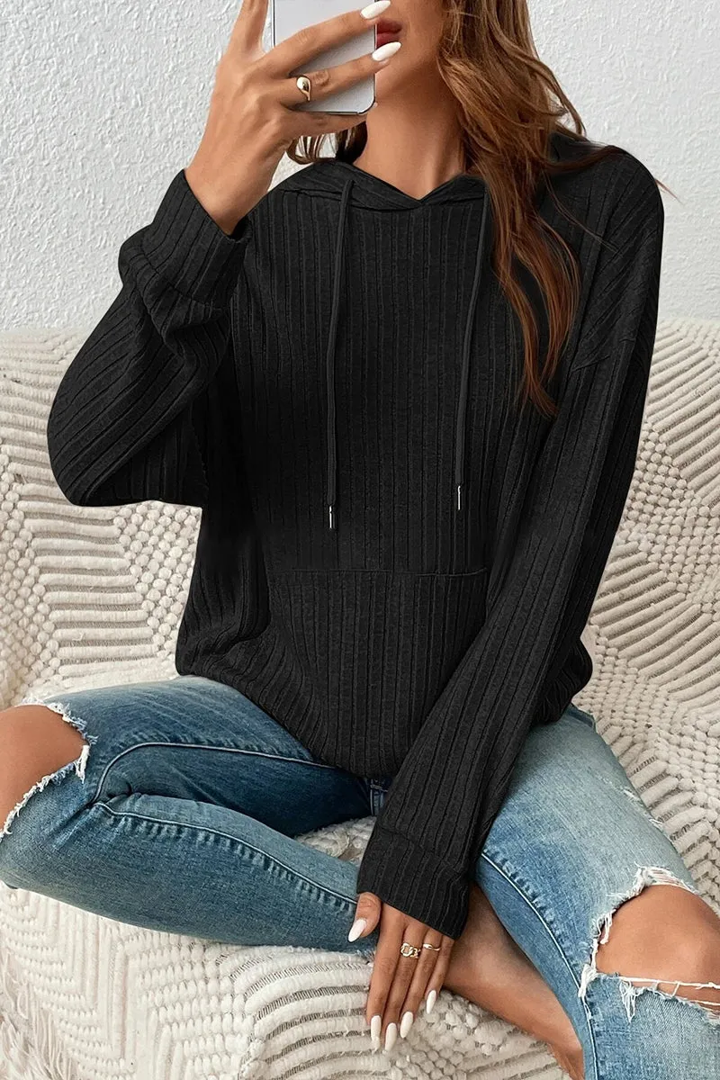 HWR1145 Cozy Vibes Ribbed Hoodie Top