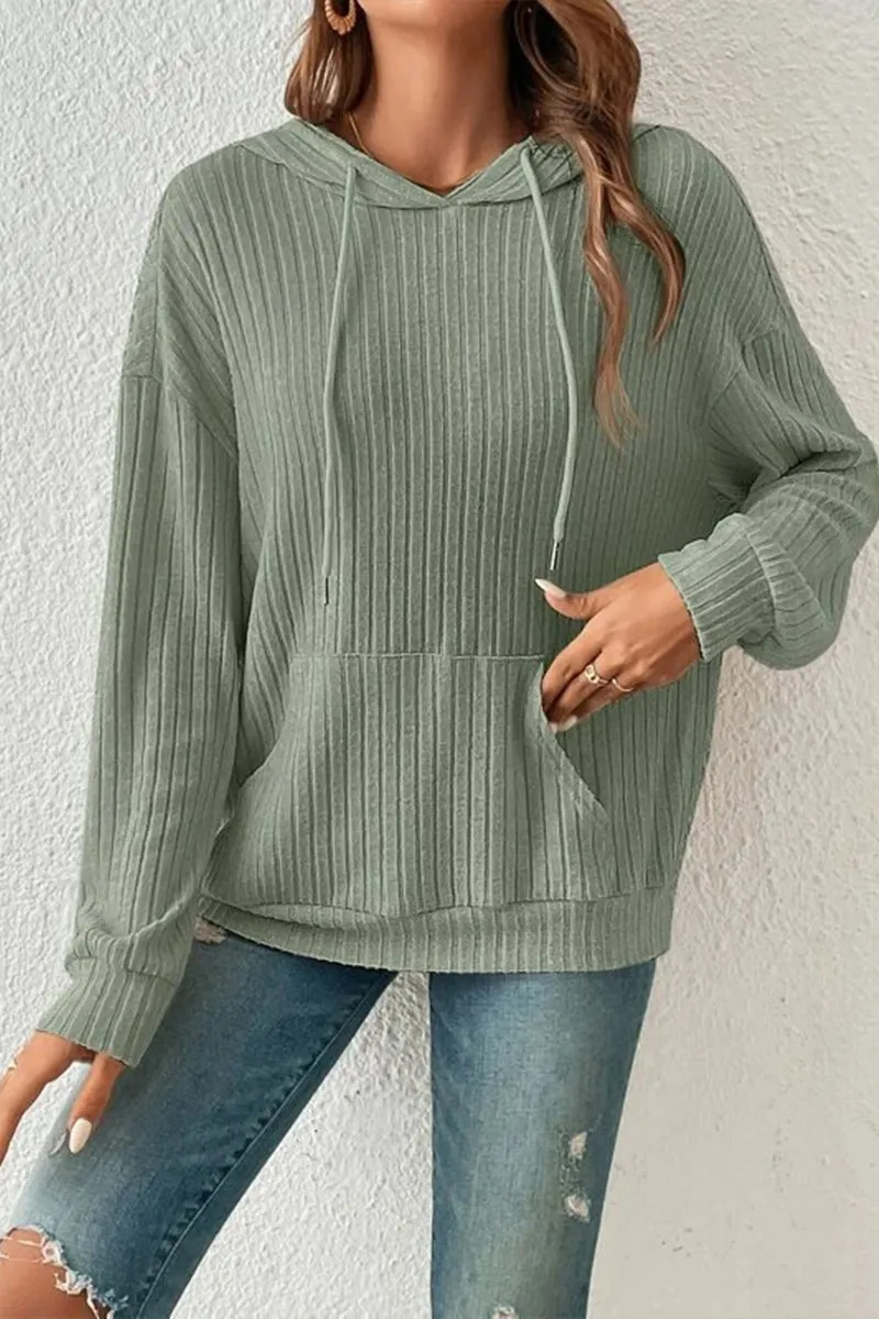 HWR1145 Cozy Vibes Ribbed Hoodie Top