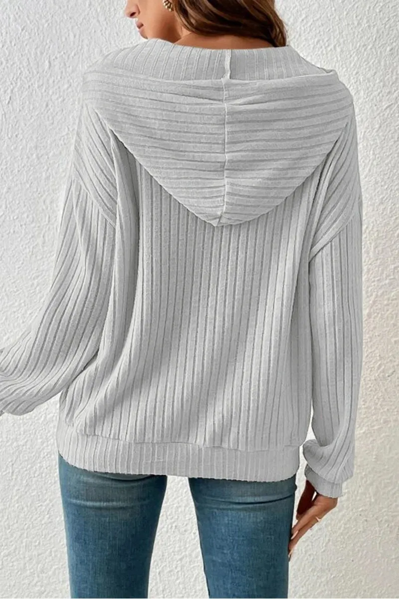 HWR1145 Cozy Vibes Ribbed Hoodie Top