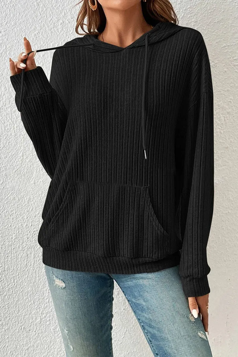 HWR1145 Cozy Vibes Ribbed Hoodie Top