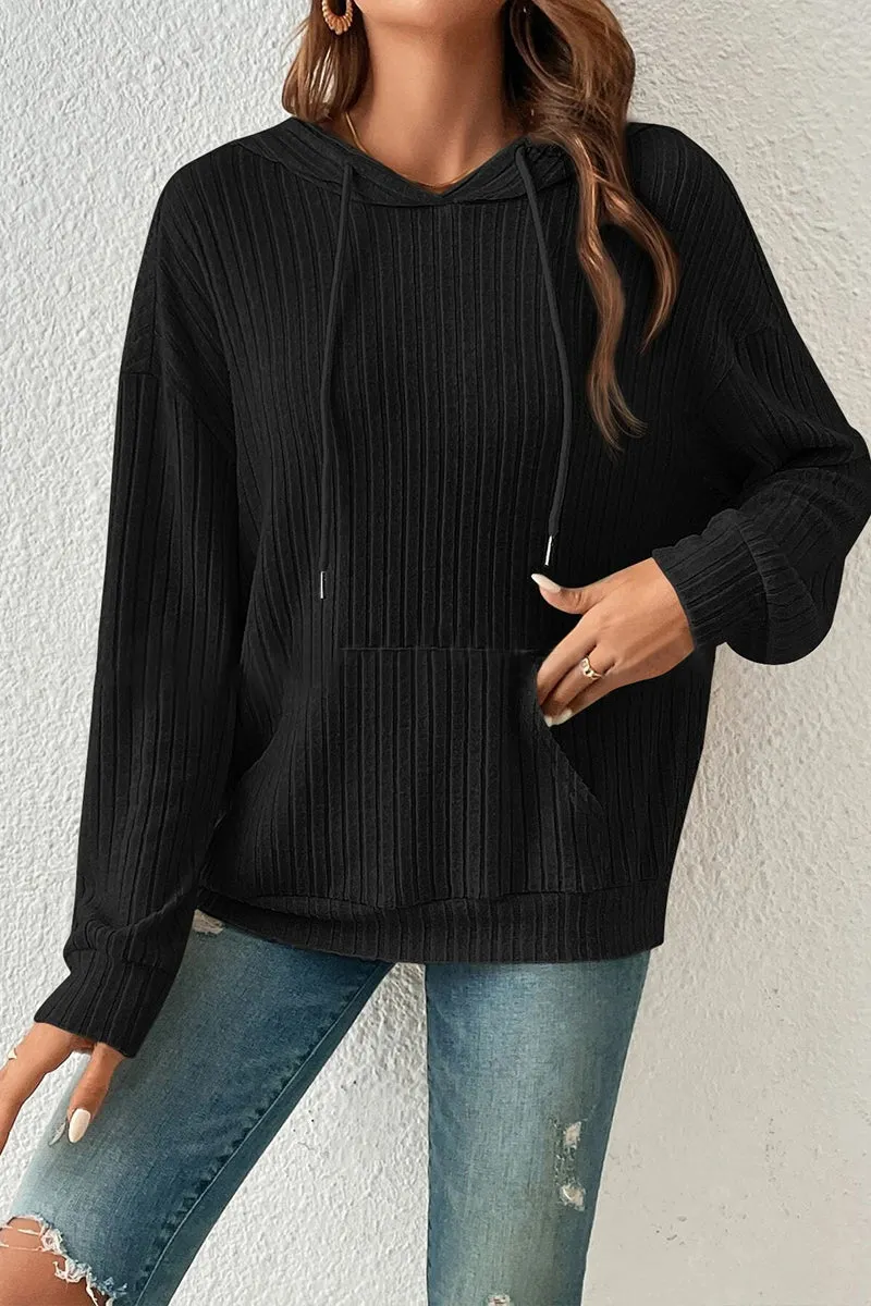 HWR1145 Cozy Vibes Ribbed Hoodie Top