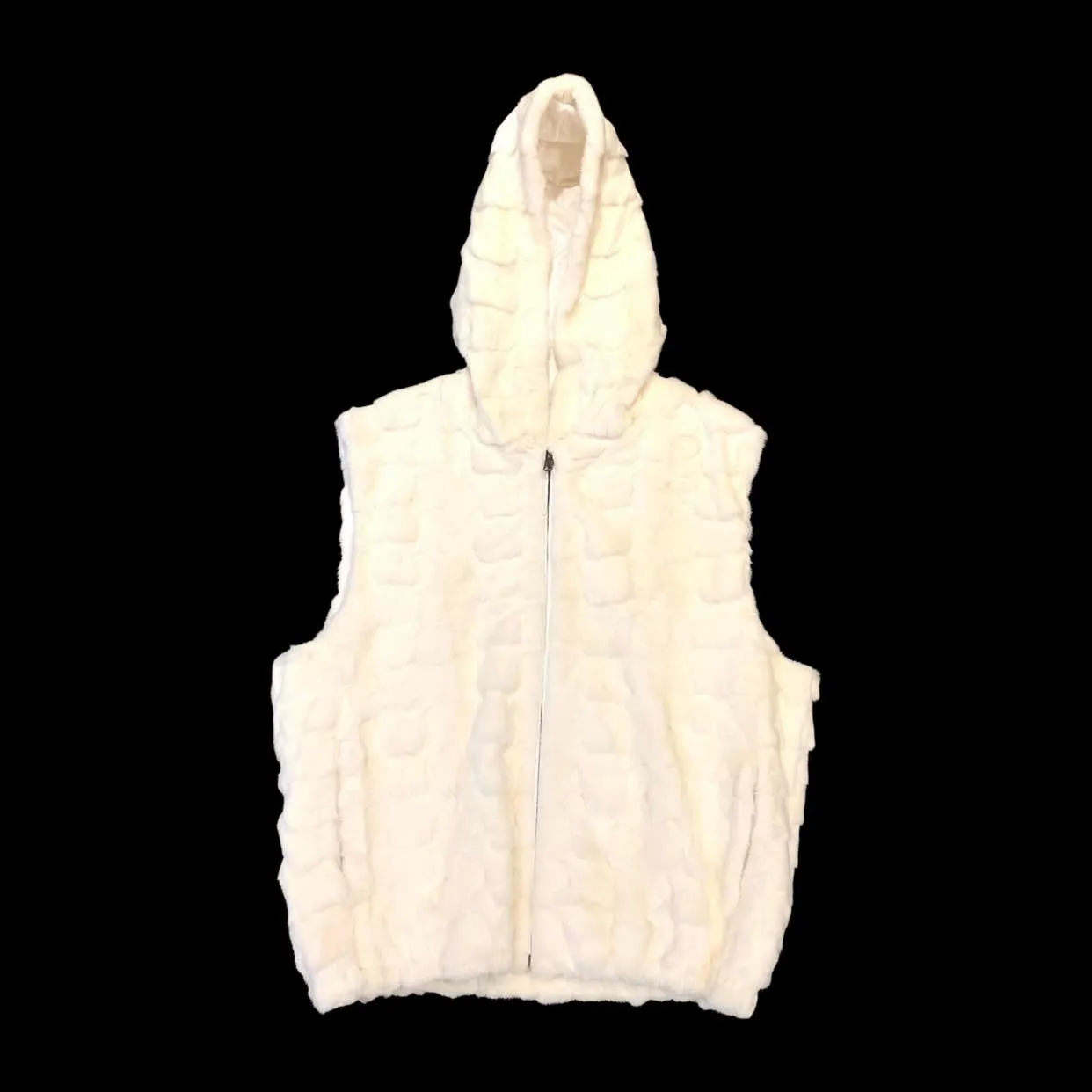 Kashani White Diamond Cut Mink Fur Hooded Vest