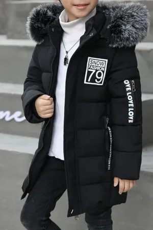 Kids Boys Autumn Winter Big Collar Warm Padded Jacket - KBJC33825