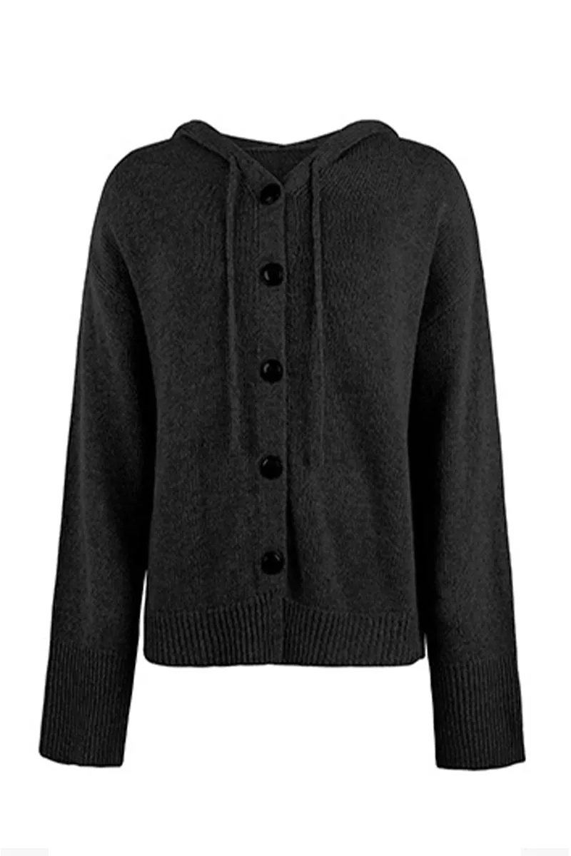 Knit Long Sleeve Single-Breasted Hooded Cardigan